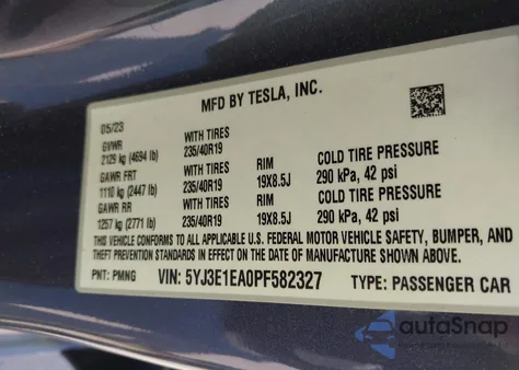 2023 Tesla Model 3 Rear-Wheel Drive from USA, damaged, VIN 5YJ3E1EA0PF582327